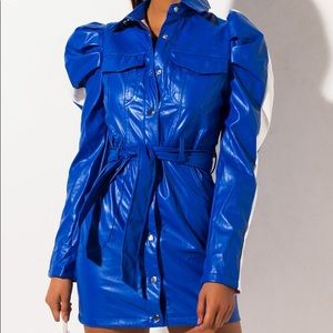 I want it I got it blue pleather mini dress
